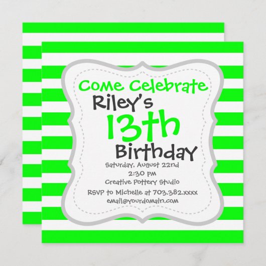 Helderneon Lime Green en White Stripes Pattern Kaart (Voorkant / Achterkant)