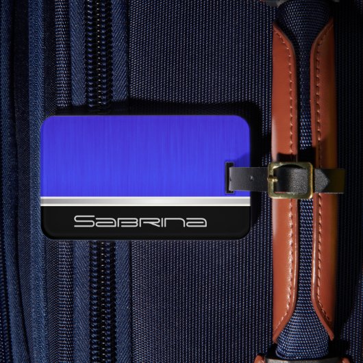 Helderneonblauw penseel en zilverdruk bagagelabel (Voorkant Insitu 4)