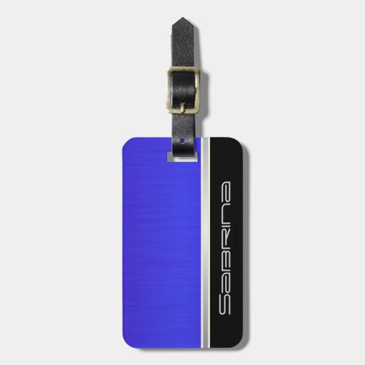 Helderneonblauw penseel en zilverdruk bagagelabel (Voorkant verticaal)