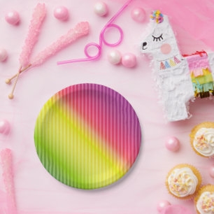 Helderneonfluorescerende gradiënt-regenboogombbole papieren bordje