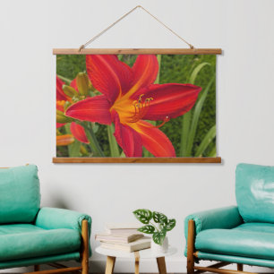 Helderoranje bloem Daglelie Bloemstuk Hangend Wandkleed