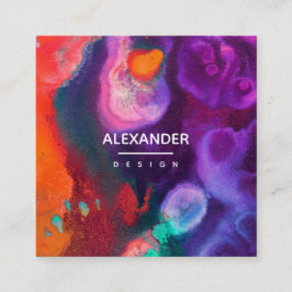 HelderOranje Paarse Abstracte Waterverf Vierkante Visitekaartje