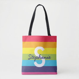 Helderregenboogstripe Initiaal Naam Tas