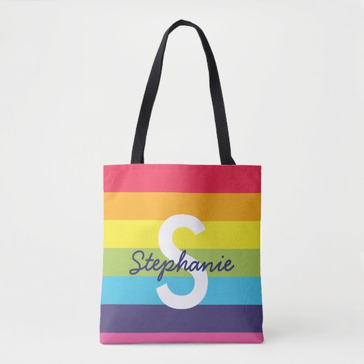 Helderregenboogstripe Initiaal Naam Tas (Voorkant)