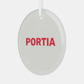 Helderrode aangepaste naam effen grijs glas ornament (Voorkant links)