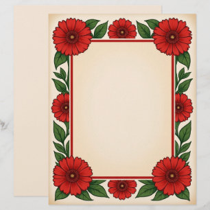 Helderrode bloemen & frame briefpapier briefhoofd