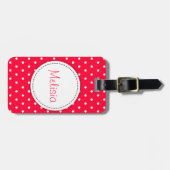 Helderrode bloemenpolka stippen met de naam bagage bagagelabel (Voorkant horizontaal)