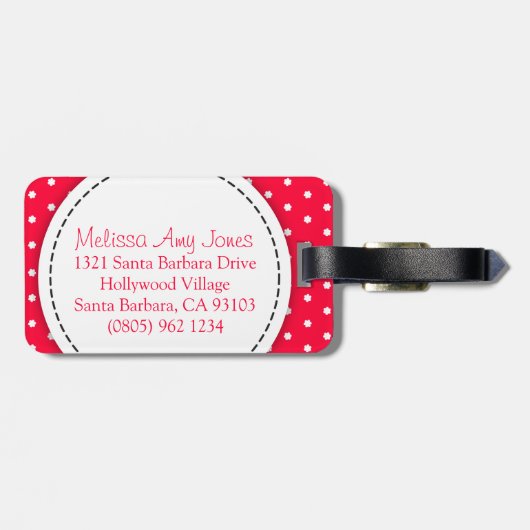 Helderrode bloemenpolka stippen met de naam bagage bagagelabel (Achterkant horizontaal)