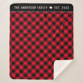 Helderrode Buffalo Plaid Gezinsmonogram Sherpa Deken (Voorkant)