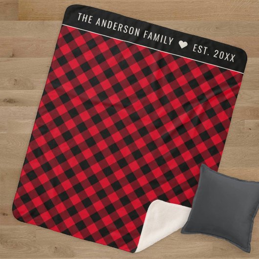 Helderrode Buffalo Plaid Gezinsmonogram Sherpa Deken