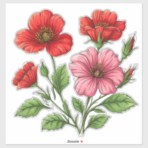 Helderrode en roze hibiscusbloemen sticker