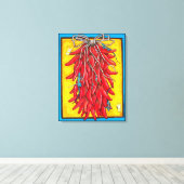 Helderrode gele Chili Pepper Ristra Lizard Canvas Afdruk (Insitu (Houten vloer))