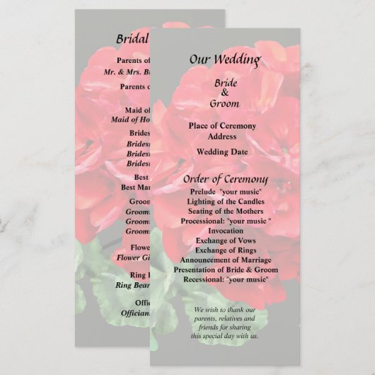 Helderrode Geranium Programma (Voorkant / Achterkant)