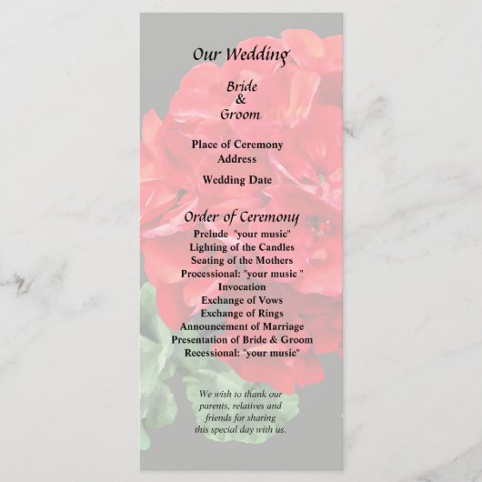Helderrode Geranium Programma (Voorkant)