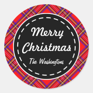 Helderrode geruite Kerst stickers