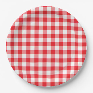 Helderrode Gingham Landelijk Papieren Bordje