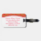 Helderrode kerstpaisley genaamd bagagelabel (Achterkant horizontaal)