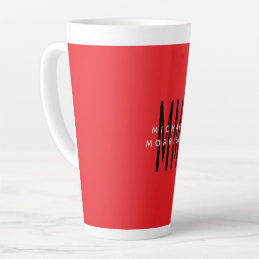 Helderrode kleur Monogram Initiaal Letters Naam Latte Mok (Linkerhoek)