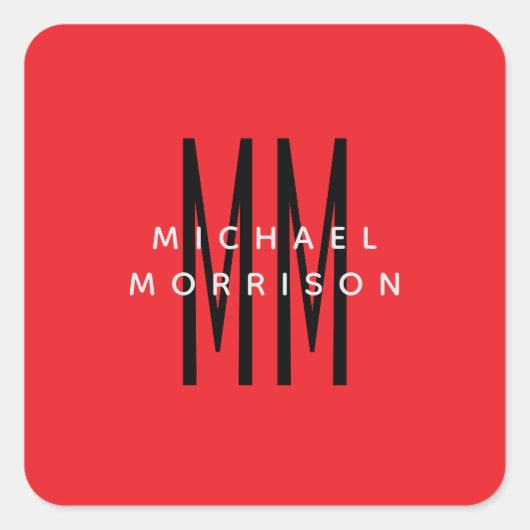 Helderrode kleur Monogram Initiaal Letters Naam Vierkante Sticker (Voorkant)