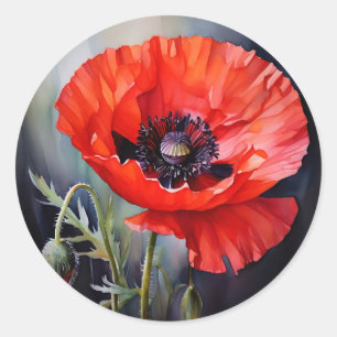 Helderrode papaver met donker centrum ronde sticker