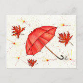 Helderrode paraplu en rode bladeren waterverf briefkaart (Voorkant)