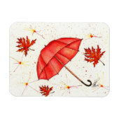 Helderrode paraplu en rode bladeren waterverf magneet (Horizontaal)