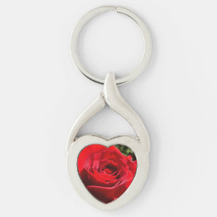 Helderrode rode rozenbloem mooie Floral Sleutelhanger