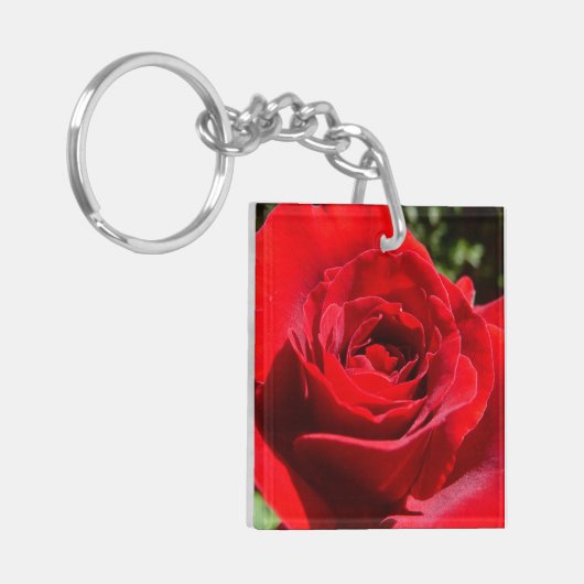 Helderrode rode rozenbloem mooie Floral Sleutelhanger (Voorkant Links)