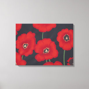 Helderrode tulpen op zwart omlijnd Canvas Afdruk