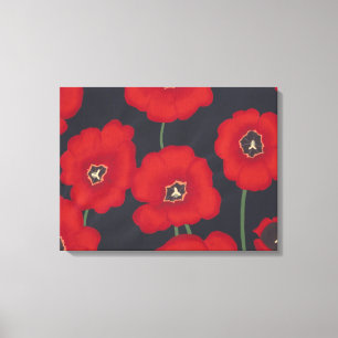 Helderrode tulpen op zwarte canvas afdruk
