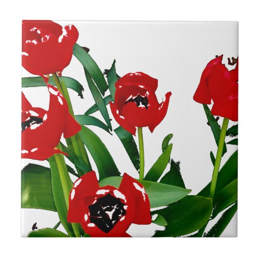 Helderrode tulpen tegeltje (Voorkant)