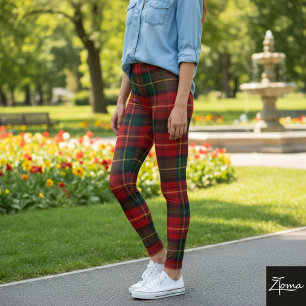Helderrode vierkante tartan kerst geruit leggings