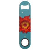 Helderrode zonnebloem op Blue Speed Bottle Open Flessenopener (Voorkant)