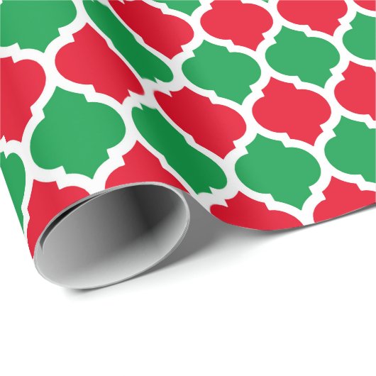 Helderrood en groen kerstquatrefolie cadeaupapier (Rol Hoek)