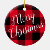 Helderrood en zwart Buffel Plaid Vrolijk Kerstfees Keramisch Ornament (Achterkant)
