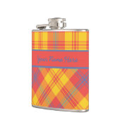 Helderrood, geel en blauw, aangepaste heupkolf heupfles (Links)