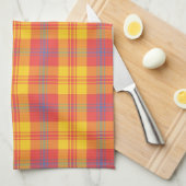Helderrood geel en blauw geruite keukenhanddoek (Quarter Fold)