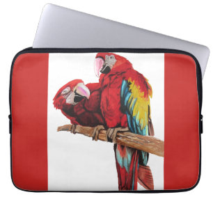 Helderrood Macaw Parrots Waterverf Laptop Hoesje Laptop Sleeve