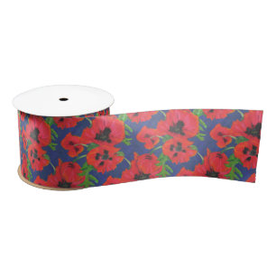 Helderrood-oosterse papavers op blauw lint