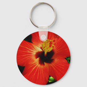Helderrood Oranje Hibiscus Flower Sleutelhanger