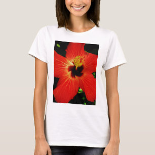 Helderrood Oranje Hibiscus Flower T-shirt