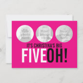 Helderroze 50e FIVEOH! Fotoverjaardagsuitnodiging Kaart (Voorkant)