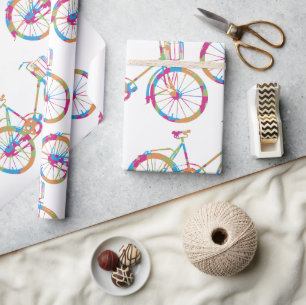 Helderroze blauwe groene Retrofiets Cadeaupapier