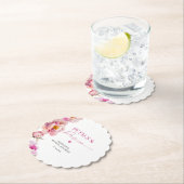 Helderroze bloemblaadjes en prosecco bruids kartonnen onderzetters (Insitu)