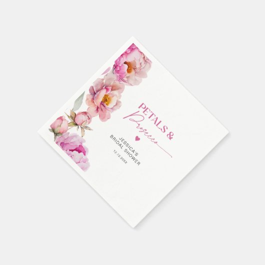 Helderroze bloemblaadjes en prosecco bruids servet (Hoek)