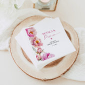 Helderroze bloemblaadjes en prosecco bruids servet