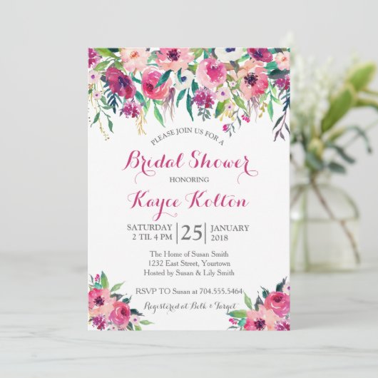 Helderroze bruiddoucheuitnodiging kaart (Staand voorkant)