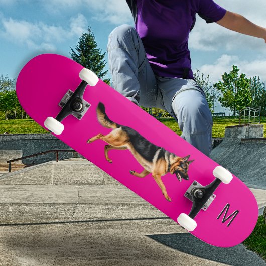 Helderroze Duitse herdershond Afbeelding monogram Skateboard