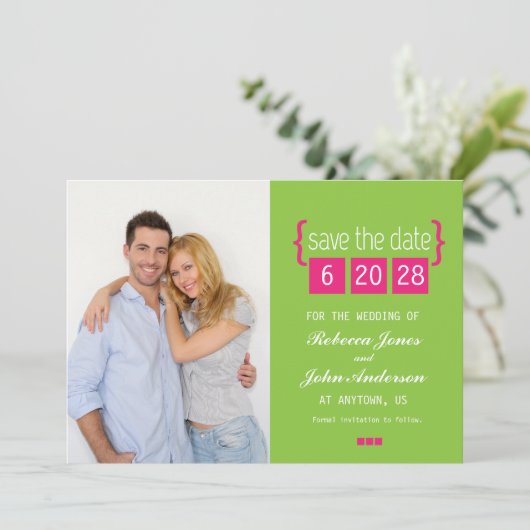Helderroze en groen sparen de Datum kaart (Staand voorkant)