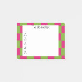 Helderroze en groene gecheckte Post it Note (Voorkant)